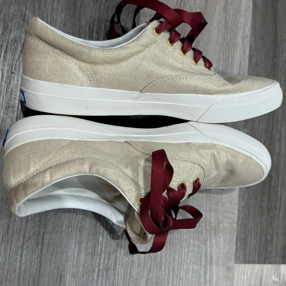 Keds Women's Cream Canvas Sneakers with Burgundy Laces